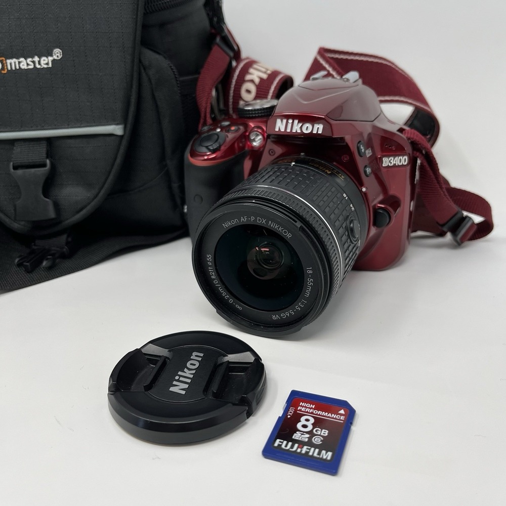 Nikon D3400 DSLR Camera Red with AF-P DX 18-55mm VR Lens, Charger & 8 GB SD Card